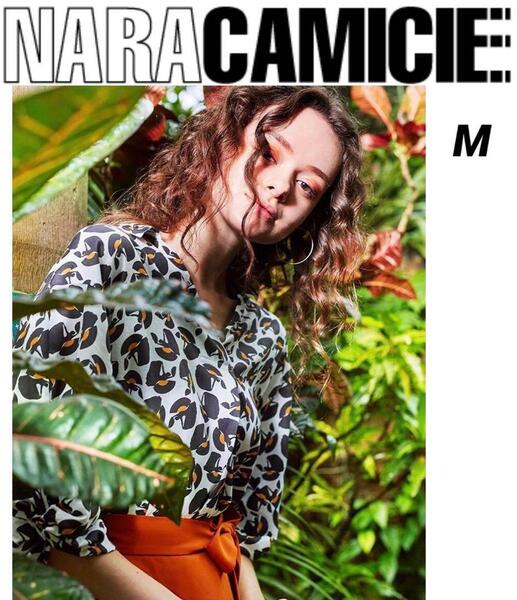 NARACAMICIE ナラカミーチェ 踊り子プリント半袖スキッパーシャツ プルオーバー M ブラック