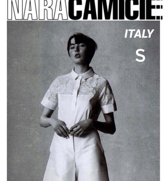 夏 NARACAMICIE ナラカミーチェ イタリア製 オーガンジーフラワー刺繍 半袖シャツ 白色 S