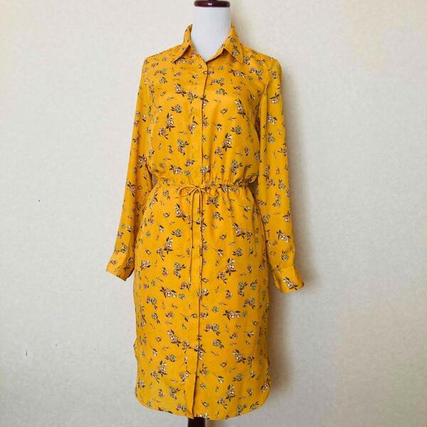 新品【RalphLauren】ラルフローレン/美しい花柄シャツワンピース/山吹色イエロー 4 M