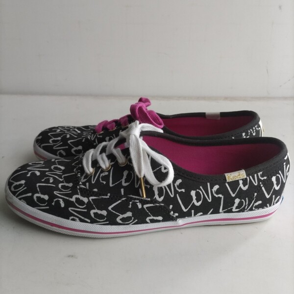kate spade×Keds スニーカー/デッキシューズ ブラック/ LOVEプリント キャンバス レディース サイズUS6(24.0cm) 中国製 ユーズド品