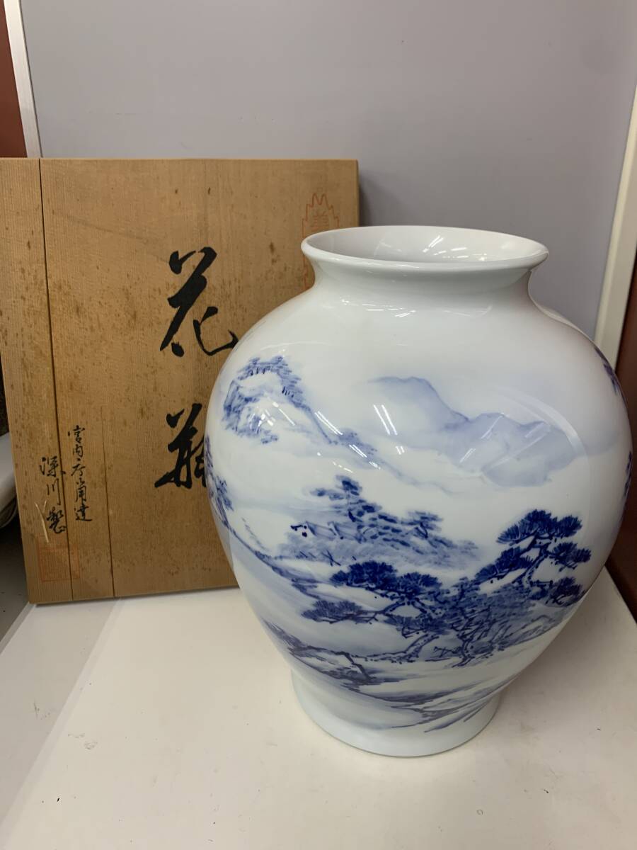 陶器製山水風景彫刻花瓶