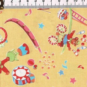 ★ちょこっと 国産コットン ルシアン レトロ アニマル サーカス イエロー サイズ約43.5cm×110cm h-470