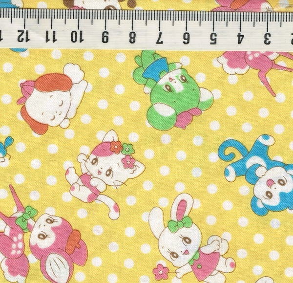 ★国産コットン KEI FABRIC ケイファブリック レトロ アニマル ドット イエロー サイズ約50cm×110cm