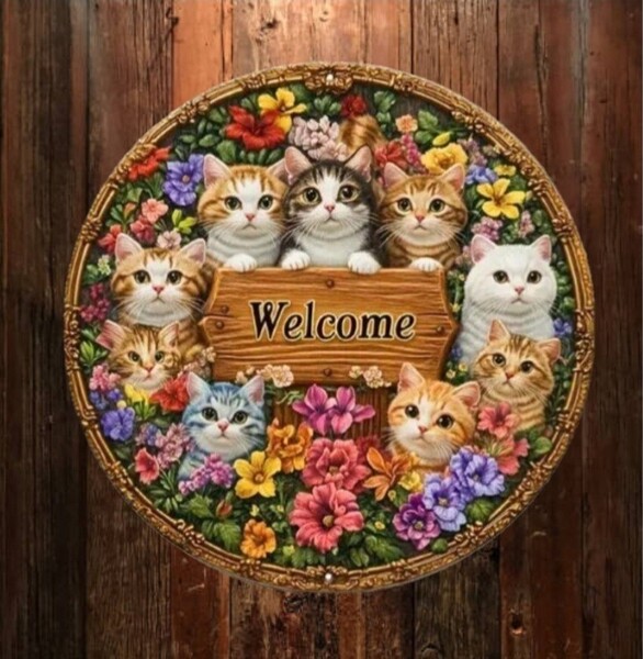 猫の壁飾り メタルウォールアート 猫WELCOME 03 猫の雑貨 HANAKO