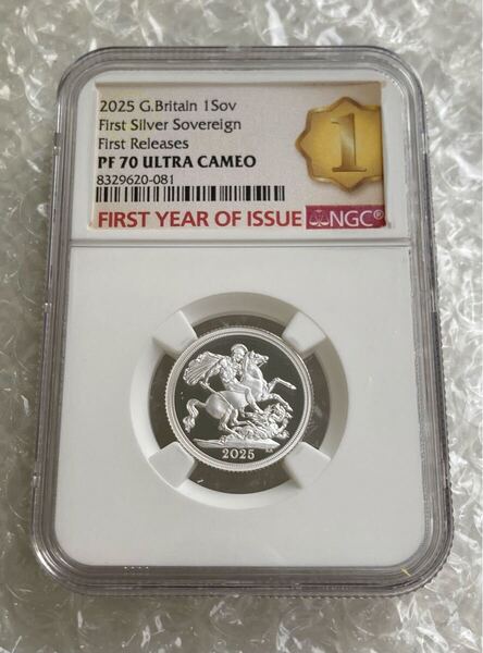 NGC鑑定PF70+FR ロイヤルミント 2025年 ソブリン銀貨 ピストルッチ 聖ジョージの竜退治 シルバープルーフコイン Royal Mint Sovereign