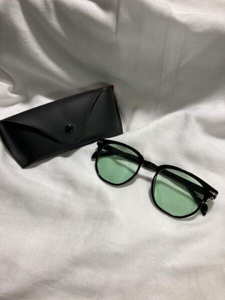 メンズ サングラス green×black ウェリントン ケースUV400