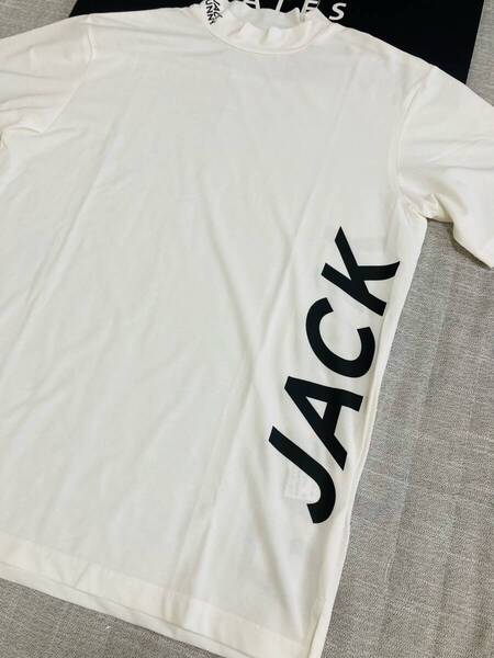 新品 パーリーゲイツ ジャックバニー ブロックメッシュ半袖ハイネックカットソー(5)サイズL/白 JACK BUNNY