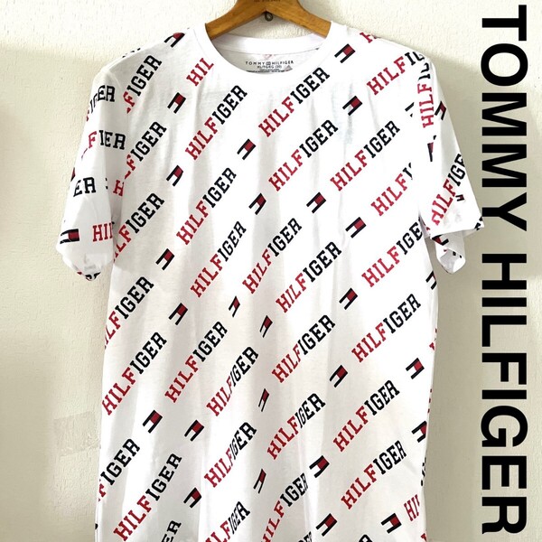 レディース メンズ トミーヒルフィガー ビッグ ロゴ 半袖 Tシャツ ホワイト 白 男女兼用 トップス 刺繍 フラッグ 正規品 総柄 TOMMY