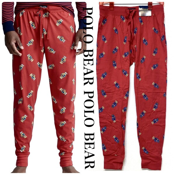 POLO ポロ ラルフローレン ベア 新品 パンツ メンズ ボトムス パンツ パジャマ ルームウェア レッド ロゴ 総柄 デニムジーンズ タイガー 赤