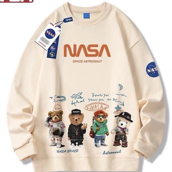 ベアー トレーナー ロングシャツ 長袖 日本未入荷 プレゼント ベージュ パーカー 新品 NASA 宇宙飛行士 宇宙 厚手 メンズ レディース