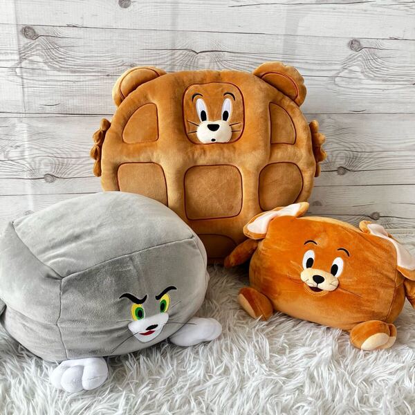 トムとジェリー 四角 ぬいぐるみ ハッピーくじ ラスト賞 ジェリークッション ワッフル仕様 3点セット 3
