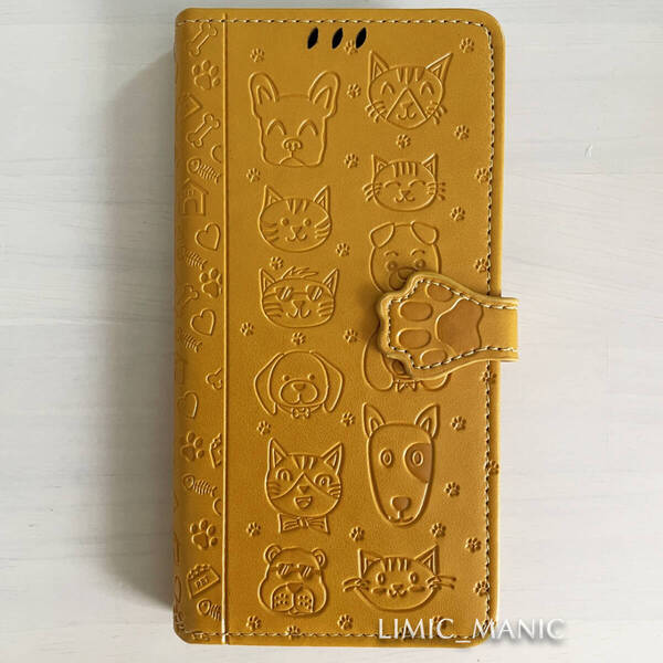 iPhone 14 / 13 ケース スマホ 手帳型 イエロー 黄 猫 CAT 猫ちゃん 犬 ワンちゃん DOG