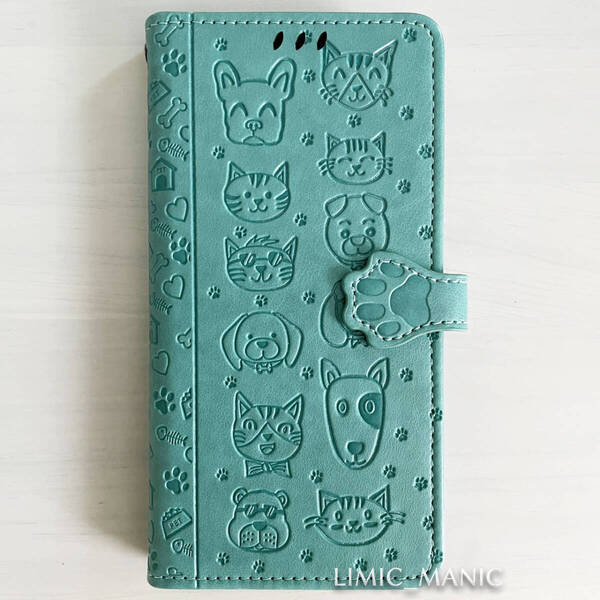 iPhone 14 / 13 ケース スマホ 手帳型 エメラルド グリーン 緑 猫 CAT 猫ちゃん 犬 ワンちゃん DOG