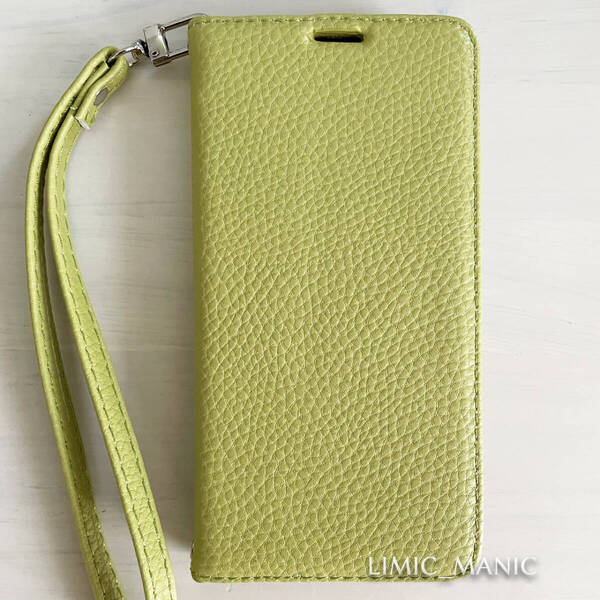 iPhone 14 / 13 ケース スマホケース 手帳型 レザー調 ライムグリーン ストラップ 磁石 マグネット