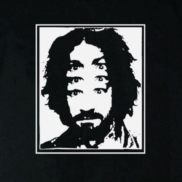 MOVIE 新品 チャールズ・ミルズ・マンソン Charles Milles Manson Tシャツ Mサイズ 偉人 ブラック 映画 ヒッピー ムービー 犯罪者 西海岸
