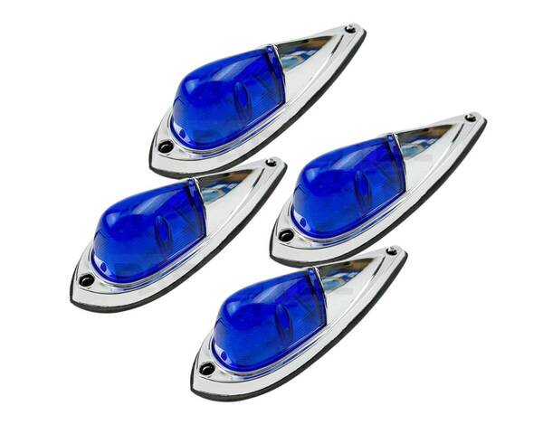 12V 24V LED ナマズマーカー 2個セット ブルー メッキ 20cm 青 ランプ ルーフ 屋根 バンパー デコトラ カスタム 電飾 / 156-44×4 PP*