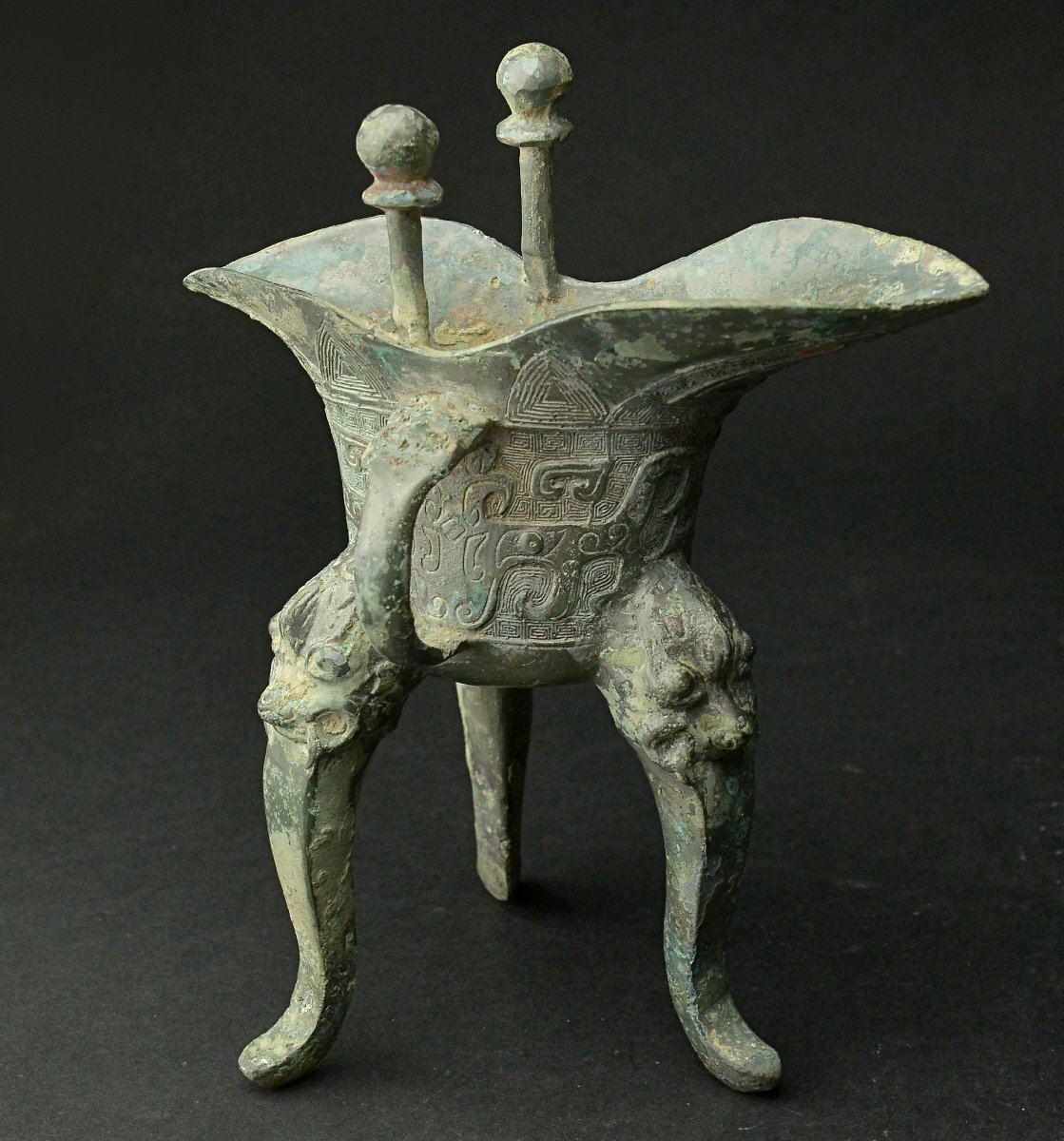 中国古玩 唐物 西周期 青銅器 饕餮紋 爵 古作 時代物 極上品 初