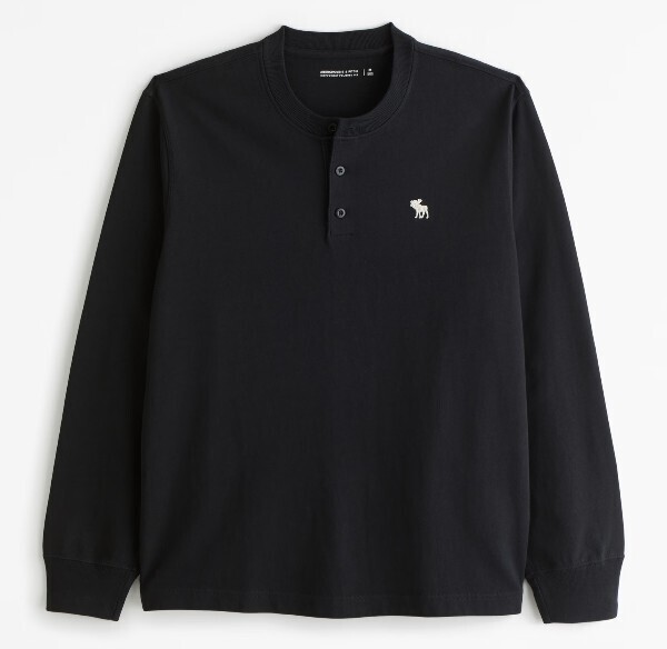 アバクロ*Abercrombie&Fitch*US:XXL/ブラック/アイコンヘンリーネック長袖Tシャツ