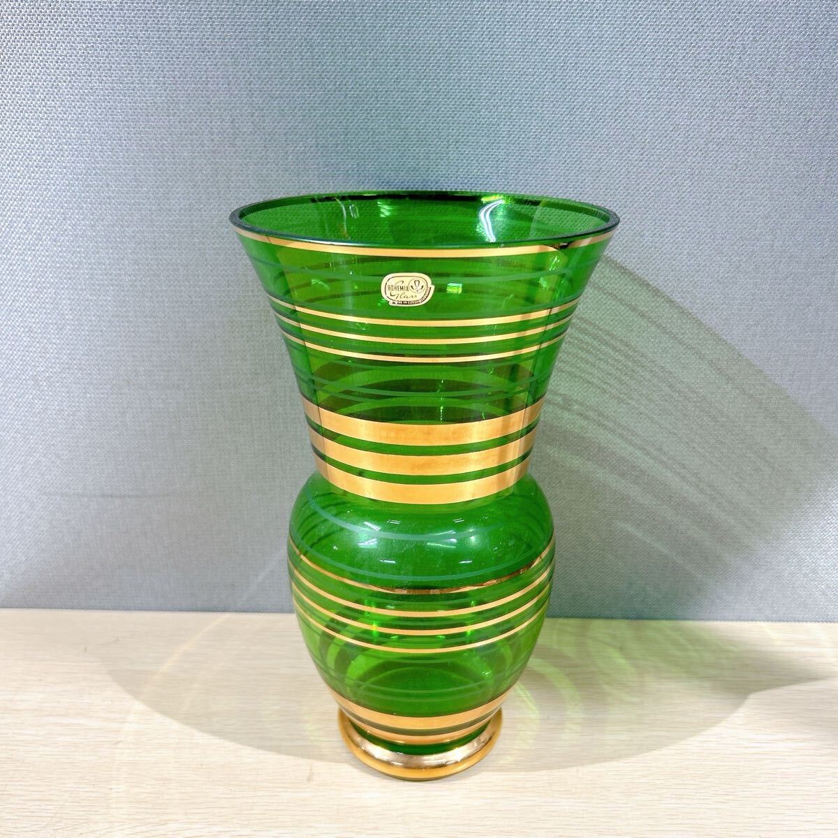 ＼半額SALE／ □ 稀な 時代不明 □ h約27cm レトロな鉄枠[鶴] ガラス 花瓶 工芸ガラス