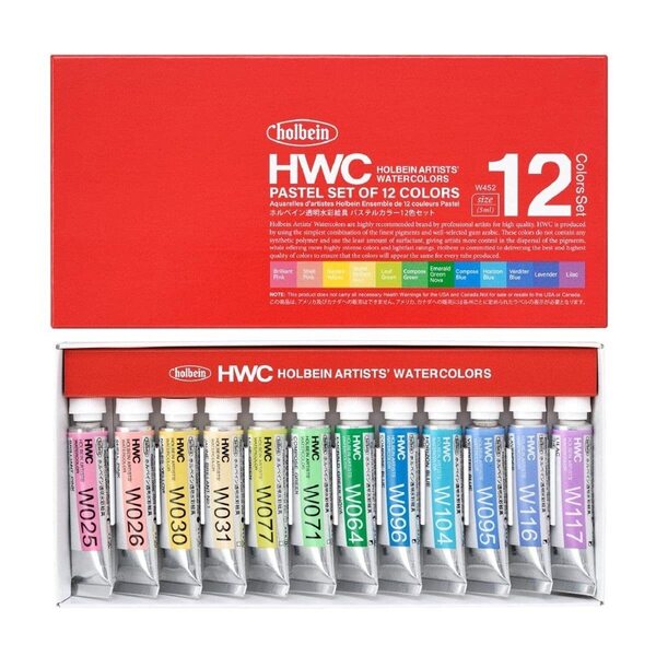 【新着商品】パステルカラー12色セット 5ml W452 03452 透明水彩絵具 ホルベイン