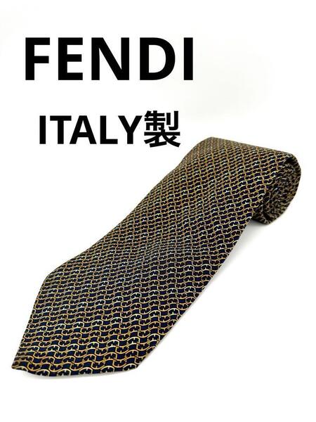 フェンディ FENDI ロゴ 総柄 ネクタイ イタリア製 シルク100%