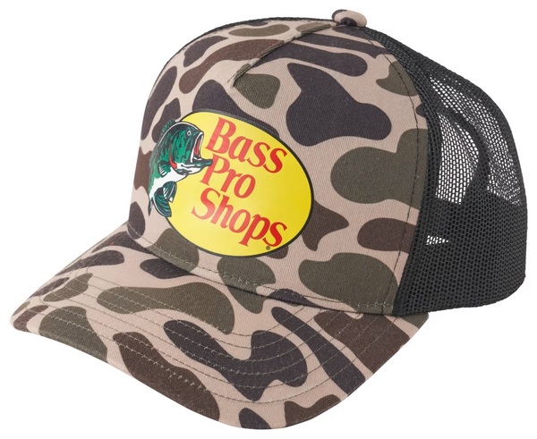 新品! バスプロショップス カーキカモフラ ロゴメッシュキャップ フリーサイズ 迷彩 Bass Pro Shops ブッシング 釣り アウトドア 帽子