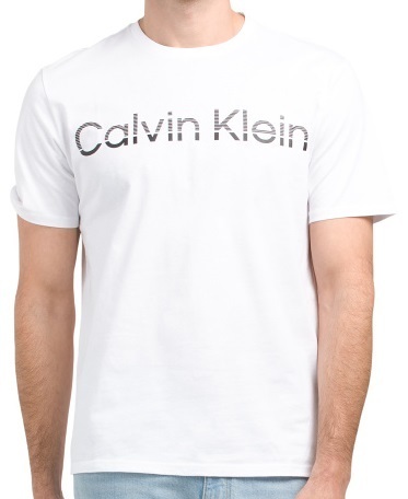 新品未使用! カルバンクライ メンズ ハーフストライプロゴ Tシャツ ホワイト/ブラック 白黒 Lサイズ Calvin Klein 半袖 カットソー
