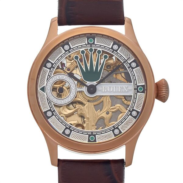 アンティーク Marriage watch ROLEX 懐中時計をアレンジした42mmのメンズ腕時計 半年保証 手巻き スケルトン leather band