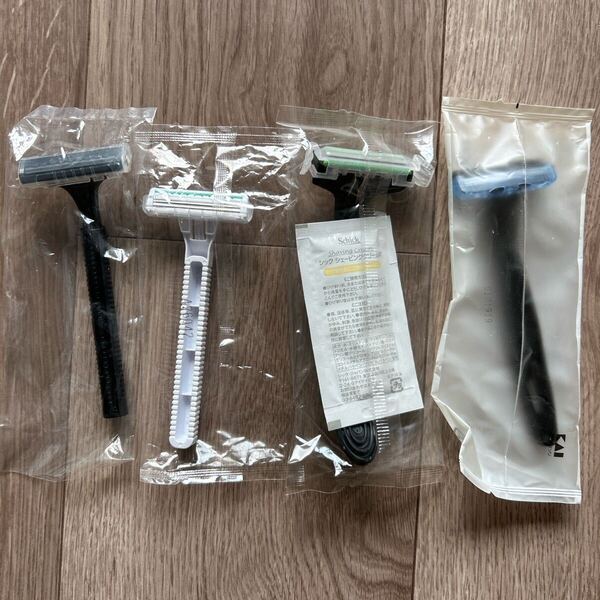 4種4個セット 使い捨て 髭剃り T字カミソリ 剃刀 新品 未使用 未開封 カミソリ ひげそり まとめ まとめ売り 旅行 携帯 アメニティ クリーム