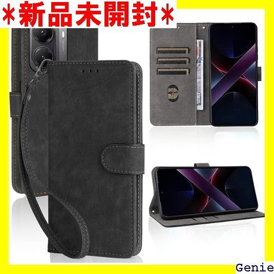 Xiaomi POCO X7 Pro 用 ケース 手帳 機能 軽量 薄型 ストラップ付き スマホケース ブラック 9