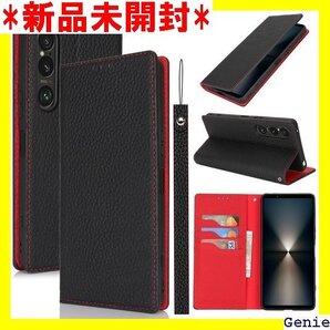 For Xperia 1 VI ケース手帳型 SO-5 ー ストラップ付 ヘッドフォンケーブル 耐衝撃 ブラック 59