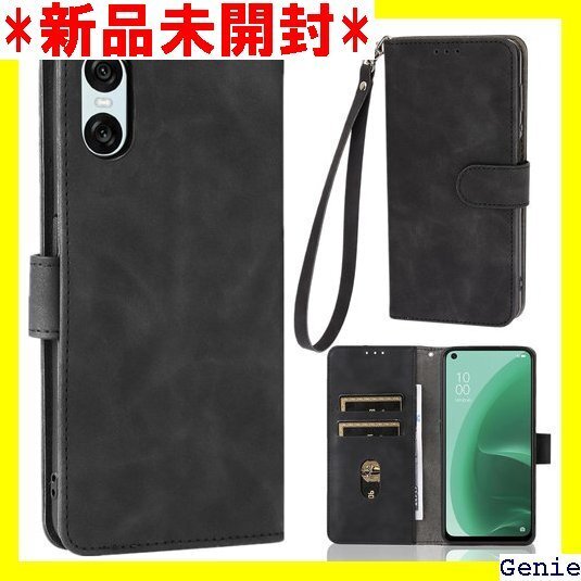 Xperia 10 VI ケース 手帳型 ストラップ 帳ケース カードケース つや消し 落ち着いた色 ブラック 74