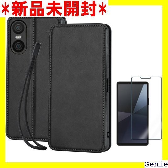 Xperia 10 VI ケース 手帳型 wangCh ット式 携帯ストラップ付き、ガラスフィルム付き ブラック 97