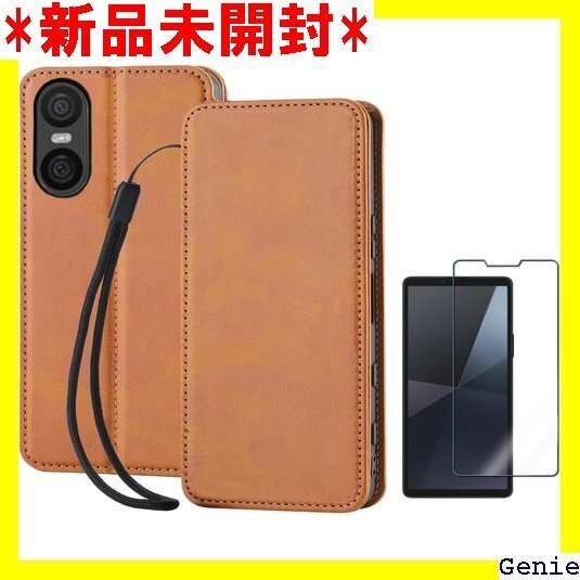 Xperia 10 VI ケース 手帳型 wangCh 携帯ストラップ付き、ガラスフィルム付き ライトブラウン 59