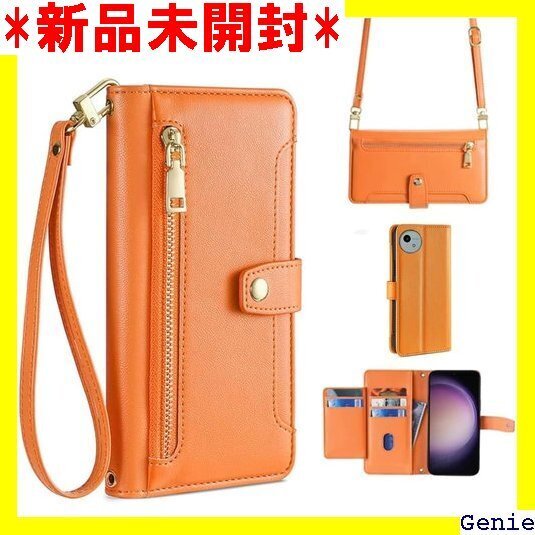 AQUOS wish4 ケース 手帳型 ショルダー ア ド収納 スタンド機能 マグネット式 PUレザー オレンジ 26