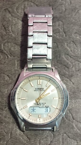 ◆CASIO【wave ceptor】WVA-M630★電池交換したばかり★フルメタルバンド/メンズタフソーラー電波 3針 アナデジ★動作品★送料無料◆