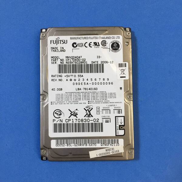 ★20003時間 FUJITSU MHV2040AT 2.5インチHDD『正常判定』40GB