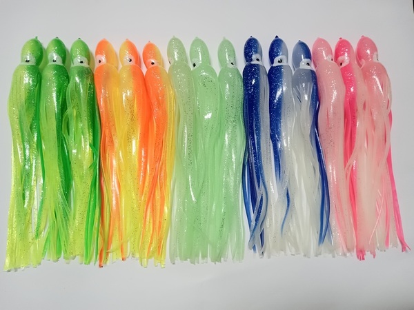 タコベイト 大 20cm 12g 15本 セット イカ スカート 夜光 蓄光 ソフトルアー ワーム 疑似餌 ロックフィッシュ 深海釣り 根魚 送料無料