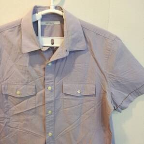 中古 アメリカ古着 PERRY ELLIS PORTFOLIO ペリーエリスポートフォリオ 半袖シャツ メンズ Mサイズ相当 紫 パープル カジュアル