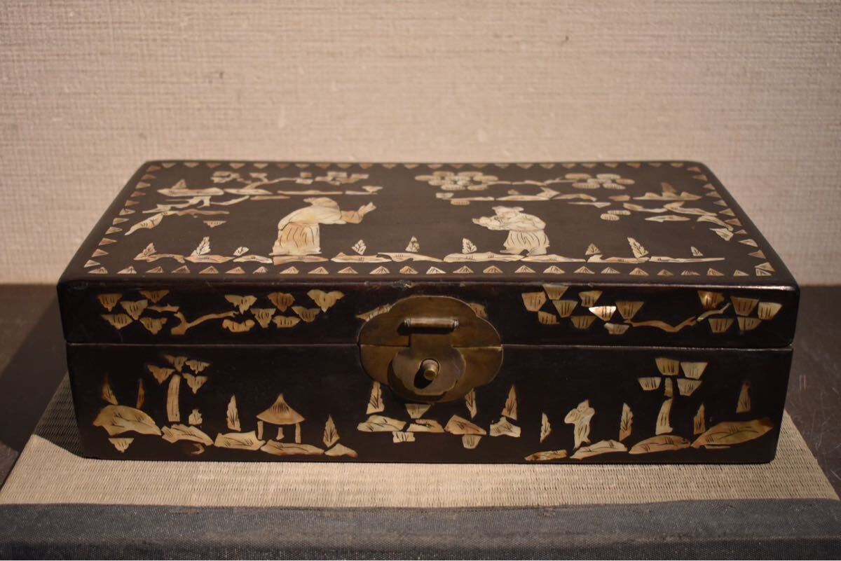 清代漆器螺鈿花図筥/朝鮮美術青貝漆箱中国古玩時代品骨董品古