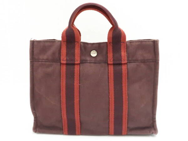 エルメス フールトゥ ハンドバッグ 茶×エンジ色系 PMサイズ キャンバス HERMES 18699504
