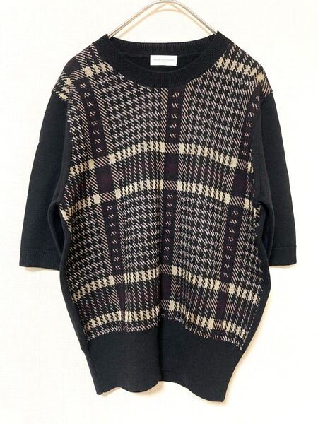 ドリスヴァンノッテン DRIES VAN NOTEN レディース チェック ウール ニット 半袖 マフラー セーター ストール 総柄