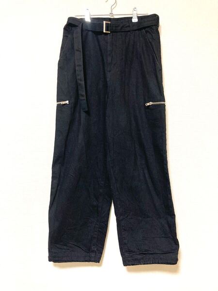 サカイ sacai ベルテッド ワイドデニム パンツ ジップデザイン メンズ ベルト コットン ブラック 黒 1