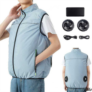 【猛暑対策!高性能ファン付き作業服】 L アッシュブルー ファン付き作業服 空調ウェア 熱中症対策 夏の作業服 クールベスト 作業着