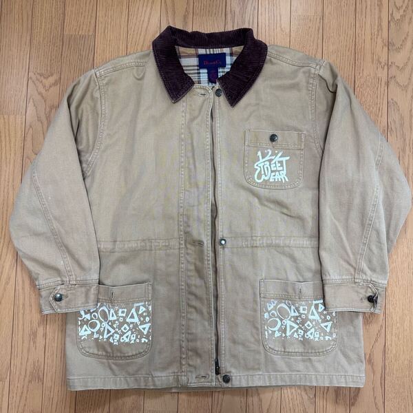 Denim&Co. デニムアンドコー カバーオール 襟コーデュロイ L アート