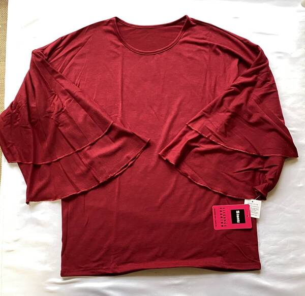 【新品】【送料込み】【レディースM~L】長袖袖フリルTシャツ レッド