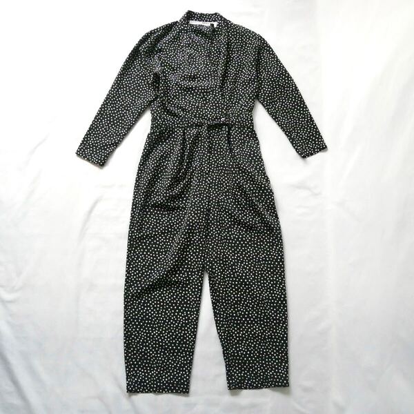 90s black dot polyester all in one 90年代 黒白 モノトーン ポリエステル オールインワン つなぎ サロペット ヴィンテージ
