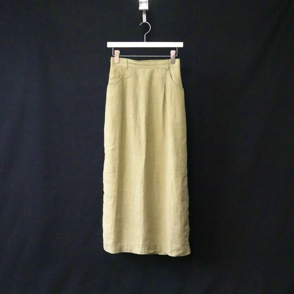 Made in USA 100% linen green maxi skirt アメリカ製 リネン モスグリーン マキシスカート ヴィンテージ 古着 ロングスカート