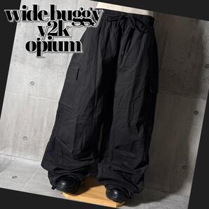 y2k opium ワイドバギー カーゴパンツ 裾広 鬼太 グランジ モード薄手
