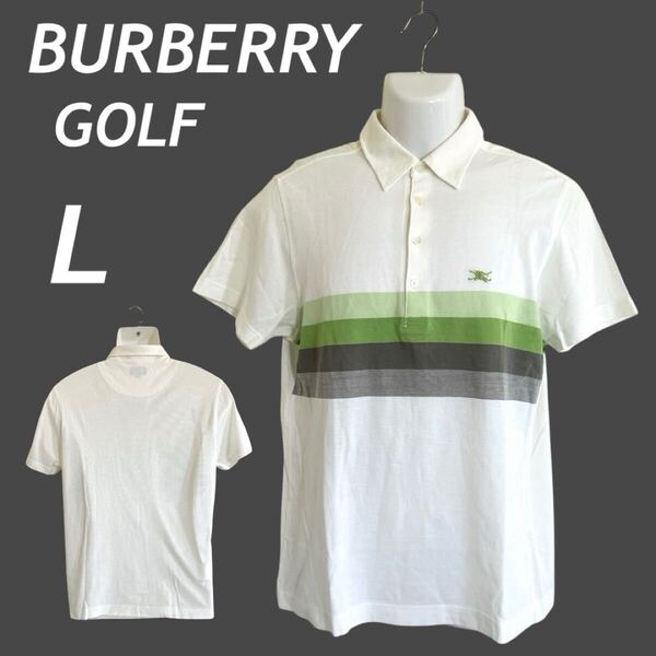 BURBERRY GOLF バーバリーゴルフ メンズ 半袖ポロシャツ L ウェア 刺繍ロゴ BFV51-617-01 三陽商会 ホワイト系 (D035)★